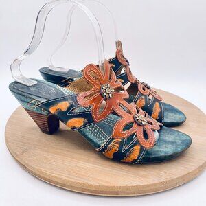 Spring Step L'artiste Carlina Sandals Womens 10 41 Orange Heels Rhinestone